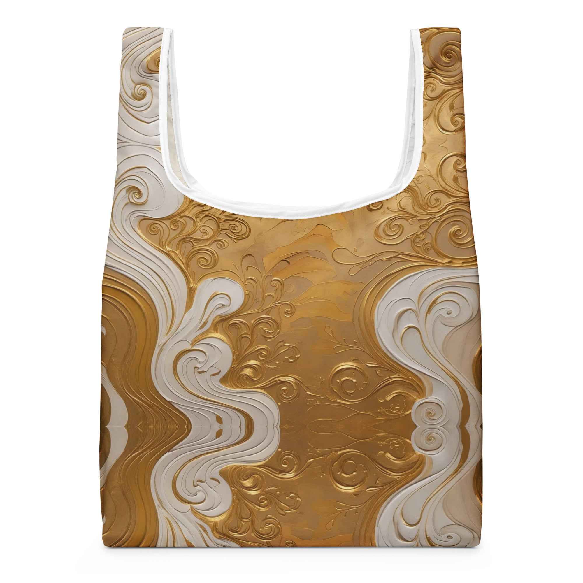 Elegant Gold White Swirls Shopping Bag - Exclusive Design by Rosetta Creative Boutique - Rosetta Creative Boutique